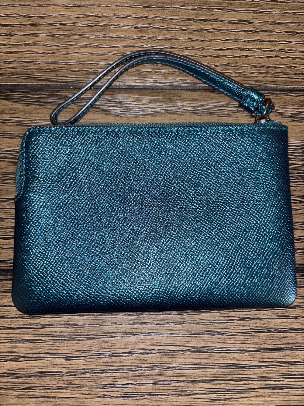COACH Metallic Teal Leather Wristlet - Picture 2 of 5